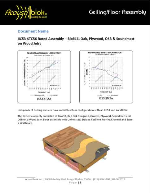 IIC53-STC56 Soundmatt with Wood Floor and Joist Assembly